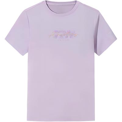 Série de Treino Letra Gola Redonda Respirável Versátil Camiseta de Manga Curta Mulher Camisetas Floral-Roxo 162527124-3