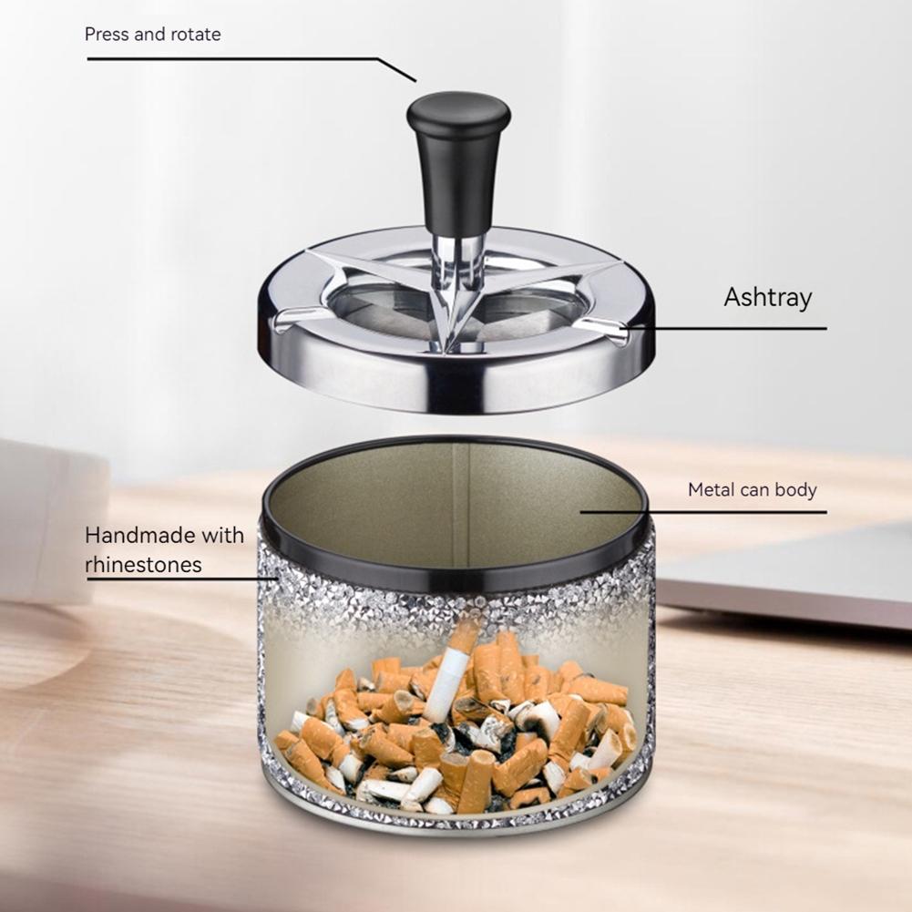 Push Down Ashtray with Lid Spinning Ashtray Windproof Self-Cleaning Ashtray Car Ashtray for Home Office Car