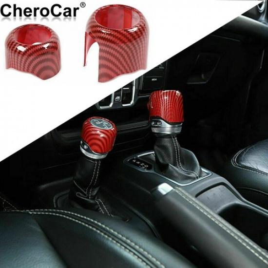 Red Carbon Fiber Center 4WD Gear Shift Trim Cover for Jeep Wrangler JL JT 2018+
