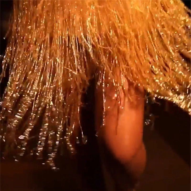 Spring new European and American sexy women's clothing V-neck suspender gold flash fringed sequined dress dress