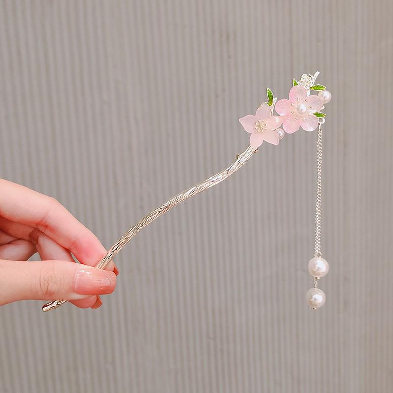 

Elegant Peach Blossom Tassel Hairpin - 2023 Hanfu Headdress