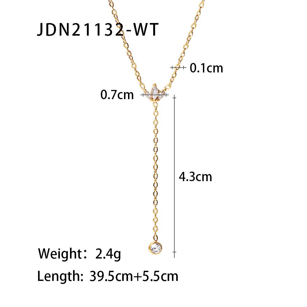 Women's French Style Titanium Steel Crown Pendant Necklace - 18K Gold with White Zircon