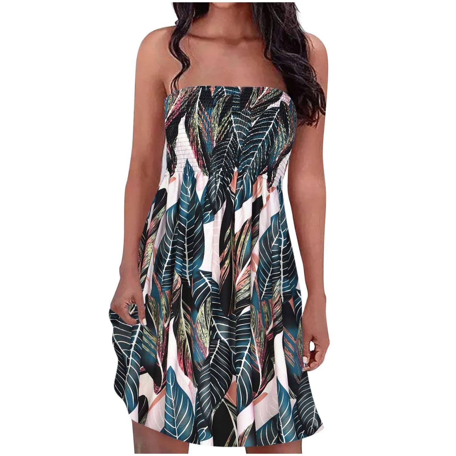 

Fashion Womens Summer Casual Printed Wrap Breast Beach Skirt Pleated Sexy Dress L зелёный