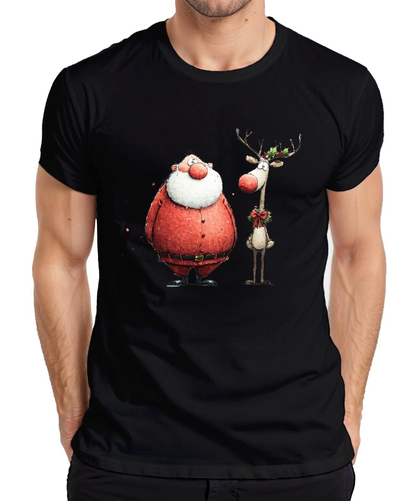Lustiger Weihnachtsmann Rentier Aquarell Geschenk Retro Herren T-Shirt L