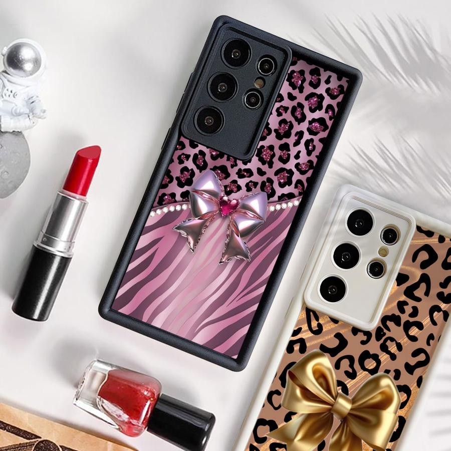 Soft Cover Phone Case for Samsung Galaxy S22 S24 Plus S25 Edge S20FE S24Ultra S23 FE S21 S25 Ultra Bow Leopard Print