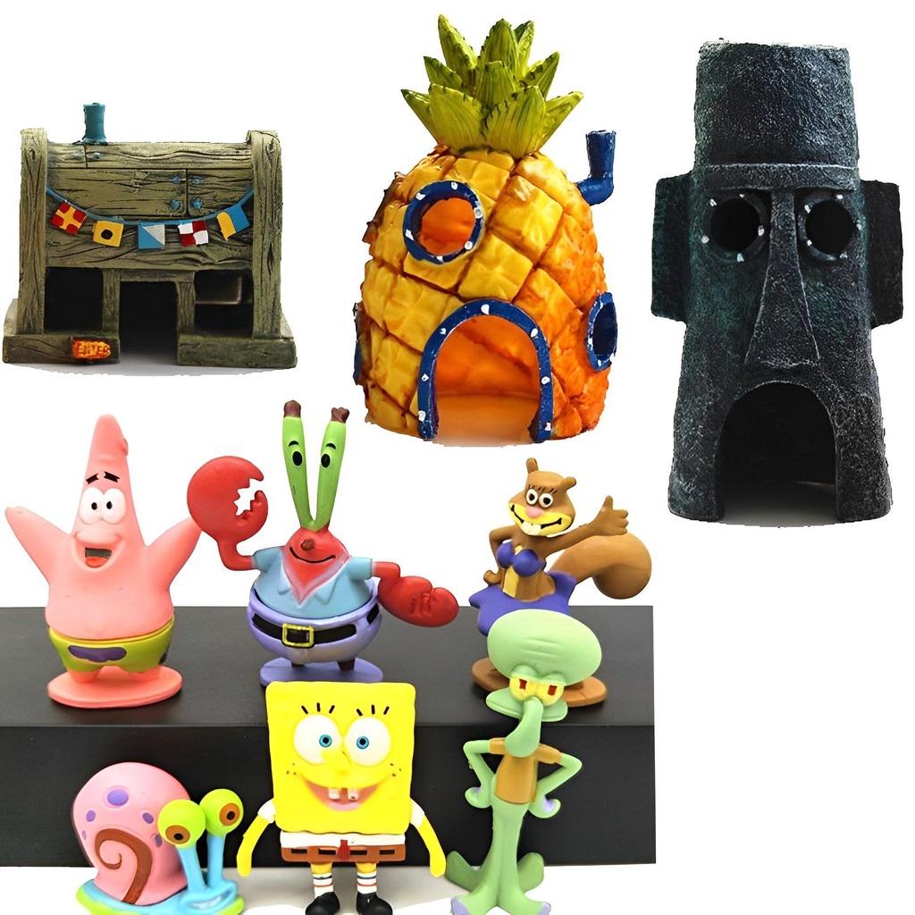 Dekoracja Akwarium Spongebob Dom Ananasowy Kreskówkowy Ornament Skalmar Zbiornik Ryby