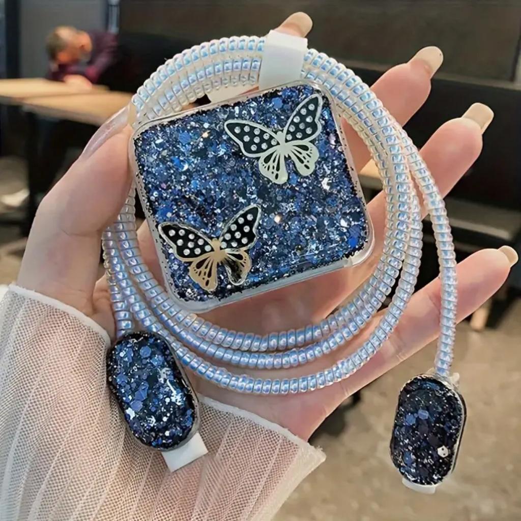 The new butterfly Epoxy glitter model is suitable for Apple 15promax charger protective case, silicone protective case is fashionable