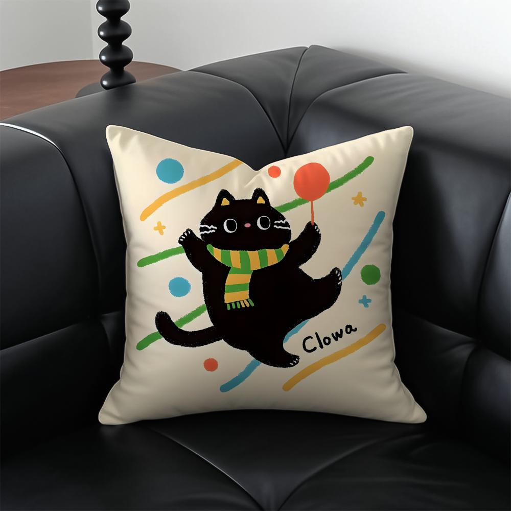 A Cool and Cute Black Cat Cushion Cover Pillow Case Antidustmite Invisible Zipper Silky Plush Cushion