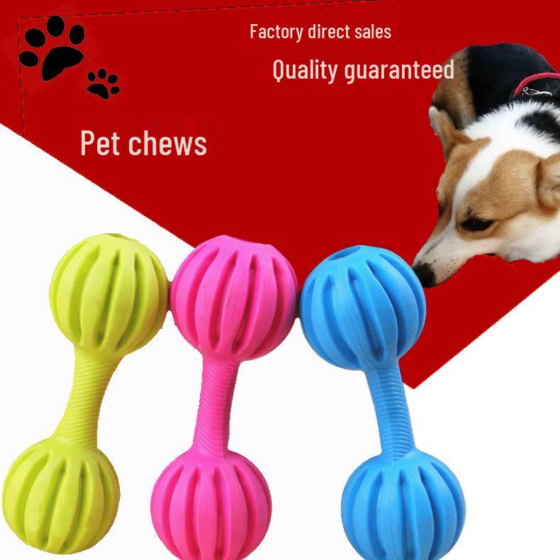 Durable TPR Rubber Barbell Chew Toy for Dogs - Strengthens and Protects Teeth