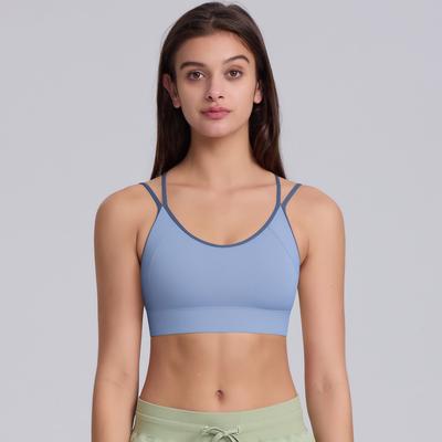 Reggiseno Sportivo Monocolore Stretto a Doppio Lato in Nylon con Schiena Incrociata per Corsa Sportiva Fitness Yoga Abbigliamento Donna
