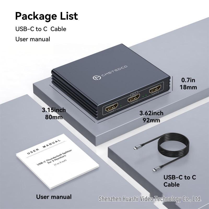USB-C to HDMI 3-Way Splitter, 1 Input to 3 Outputs, 4K@60Hz Converter