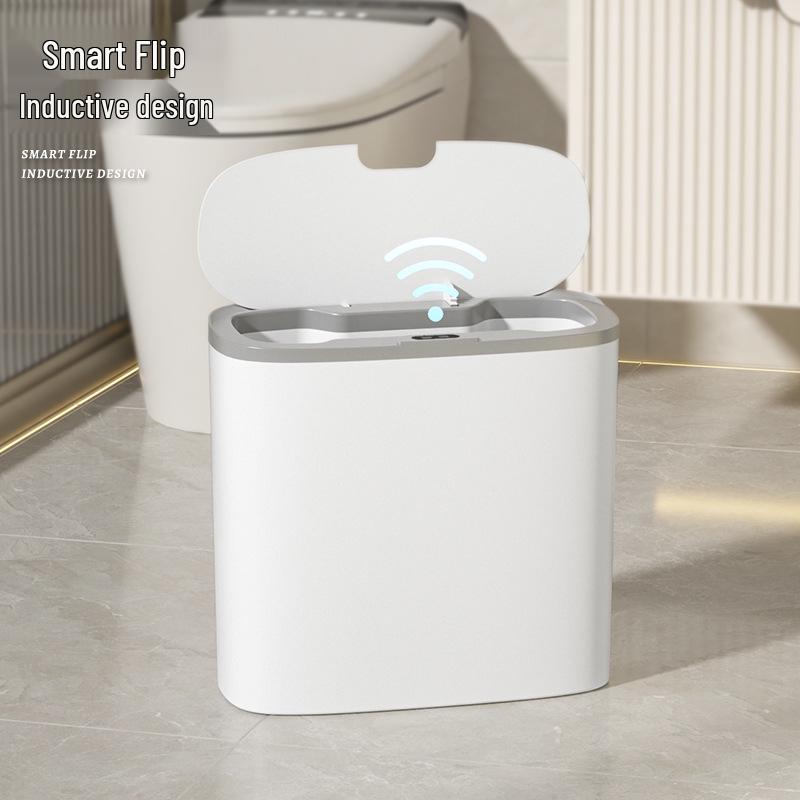 Smart Bathroom Sensor Trash Can - Quiet Flip-Top with Gentle Open/Close
