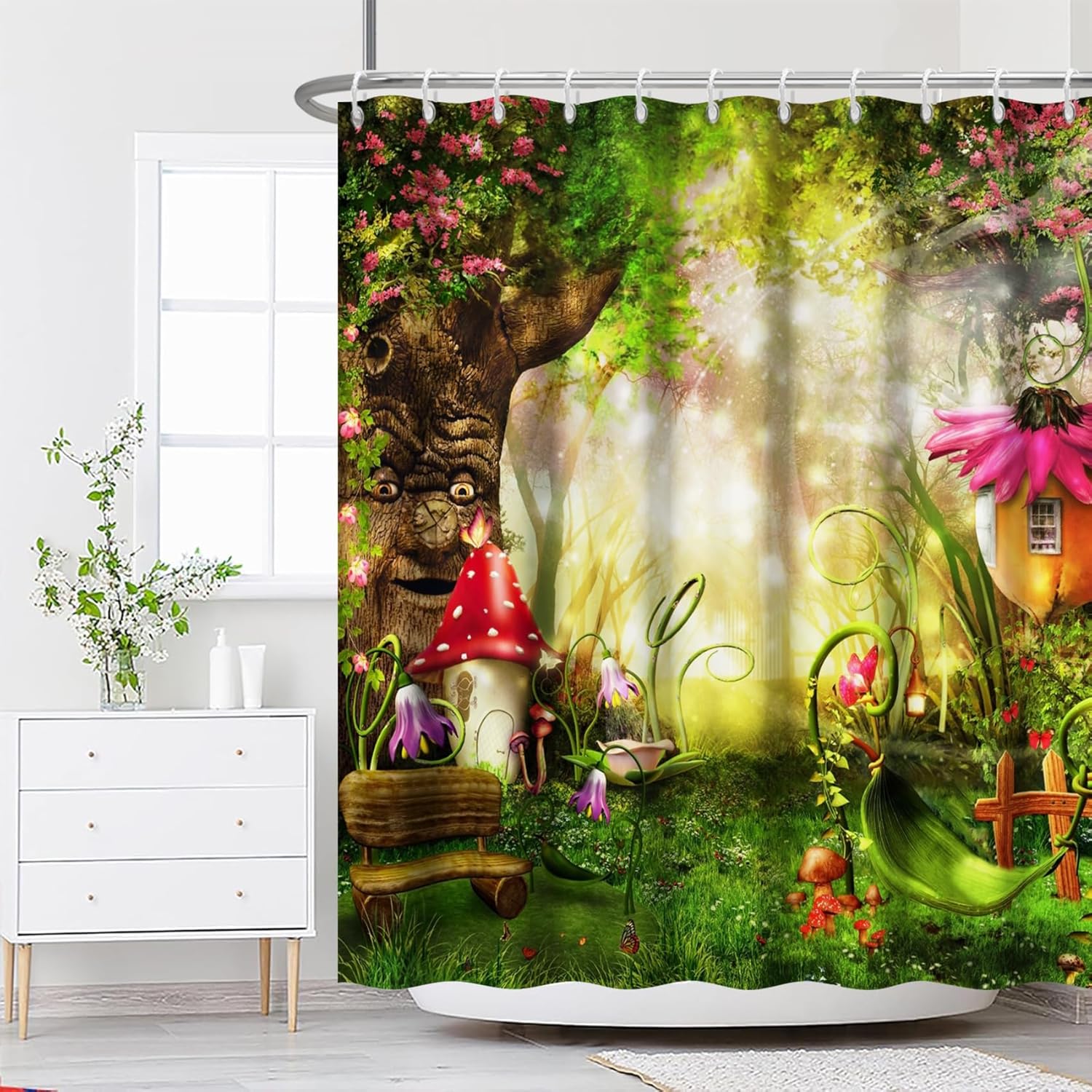 

Renaiss 72X72 Inch Enchanted Forest Shower Curtain Fairy Tale Magic Mushroom Trees Flowers Fairytale Wonderland Jungle Shower Cu W60H190(CM)-1 Pcs
