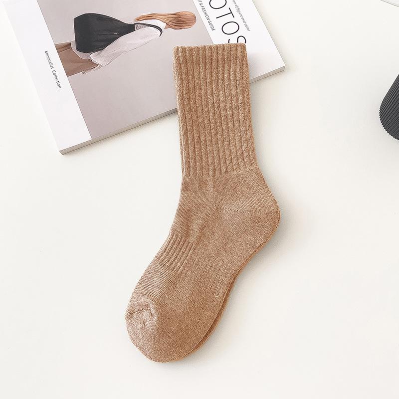 Women's Non-Slip Cotton Mid-Calf Sport Socks - Solid Color, Waist-Hugging, Y2K Style, Breathable Terry Bottom