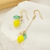 Small Glass Fresh Resin Lemon Fruit Food Pendant Earrings Stainless Steel Earhooks Flower Women's Earrings Asymmetric Earrings