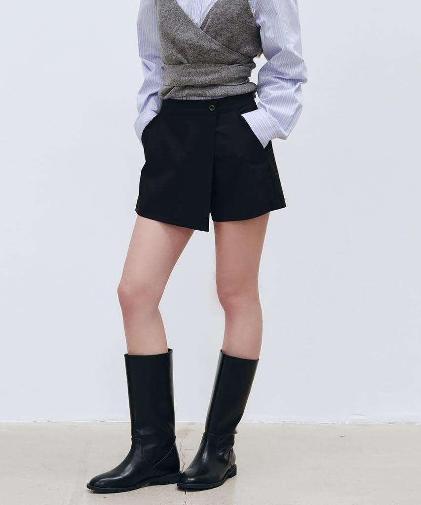 Roeil Button Wrap Mini Skirt Pants - Black