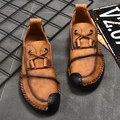 Fashion New Men's Vintage Genuine Leather Shoes Plus Size Lace-up Breathable Loafers Flats Driving Shoes