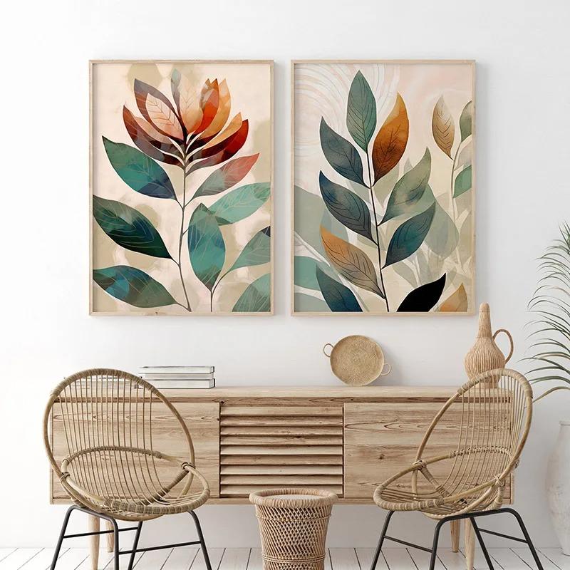Mural Print Boho Abstract Leaf Cactus Plant Wall Art Canvas Painting Botanical Poster Picture Living Room Home Decor