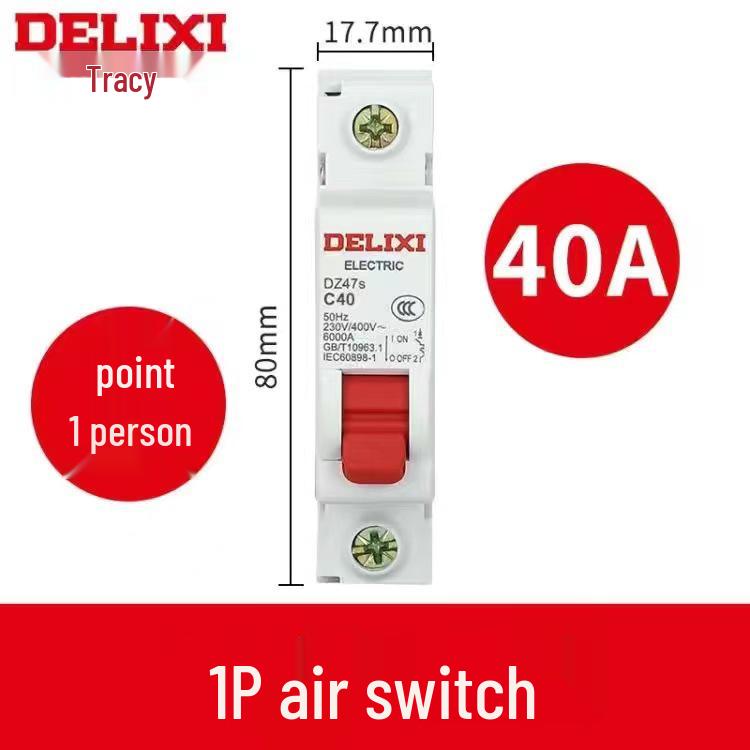 Delixi Air Circuit Breaker: 1P, 2P, 3P, 4P Options for Household and Three-Phase Systems (25A, 32A, 40A, 63A)