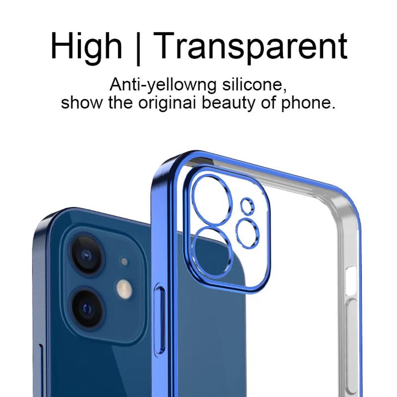 Luxury Square Silicone Clear Phone Case For iPhone 15 14 11 12 13 Pro Mini Xs Max X Xr Se 2020 7 8 Plus Soft Plating Farme Cover