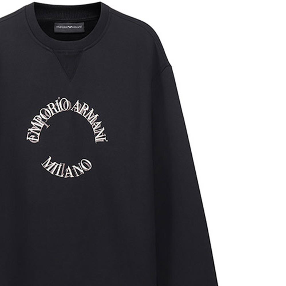 Emporio Armani Ss23 Letter Logo Embroidered Crew Neck Long Sleeve Sweatshirt Men Sweatshirt Black 6L1MC3-1JQNZ-0031