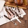 Příborová sada s bambusovou rukojetí, Nerezová příborová sada Nože Vidličky Lžíce Příbory pro Svatbu Domov Restauraci Večírek, 20 KS Servis pro 4 osoby