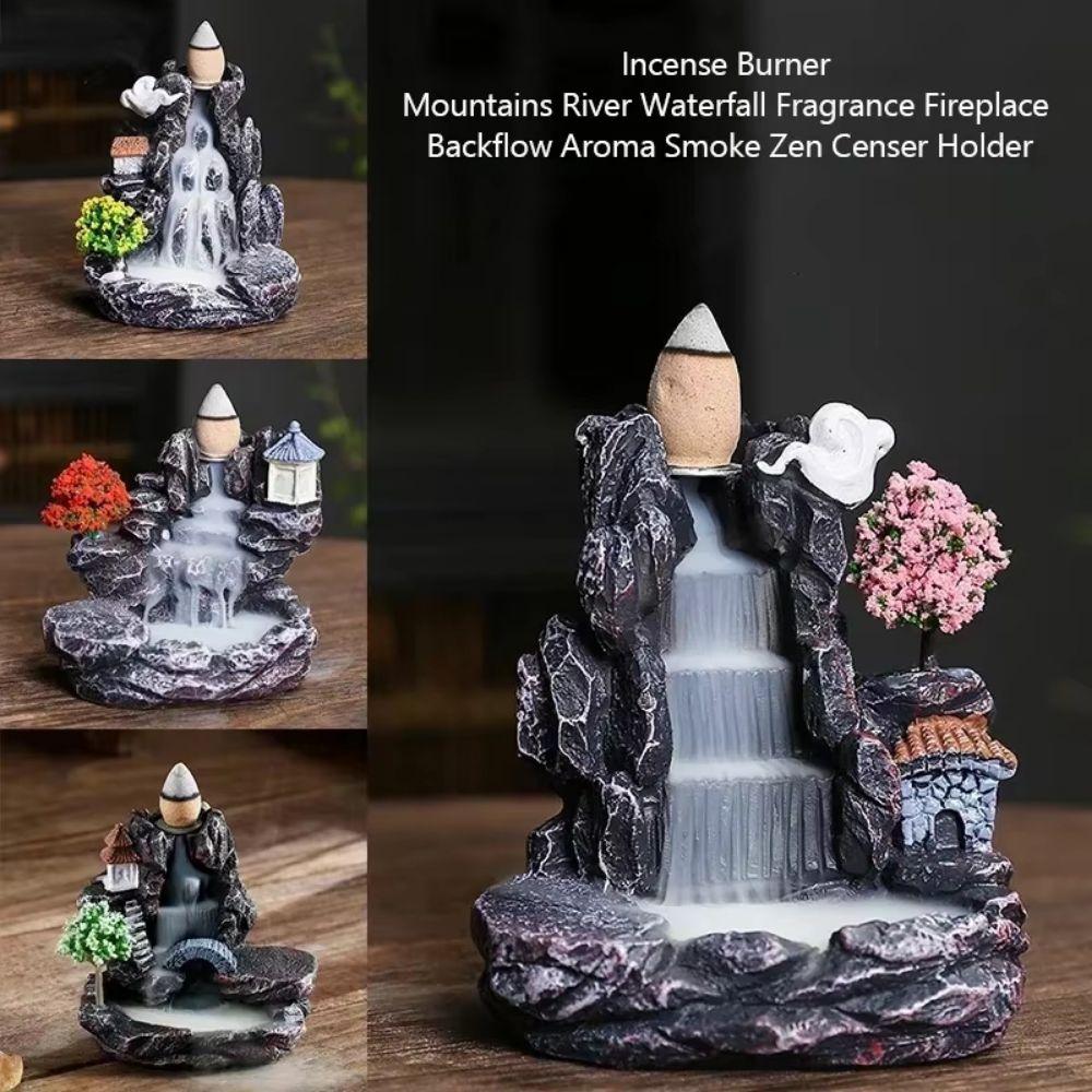 Mountain River Waterfall Incense Burner Resin Aromatherapy Ornament Home Decor Yoga
