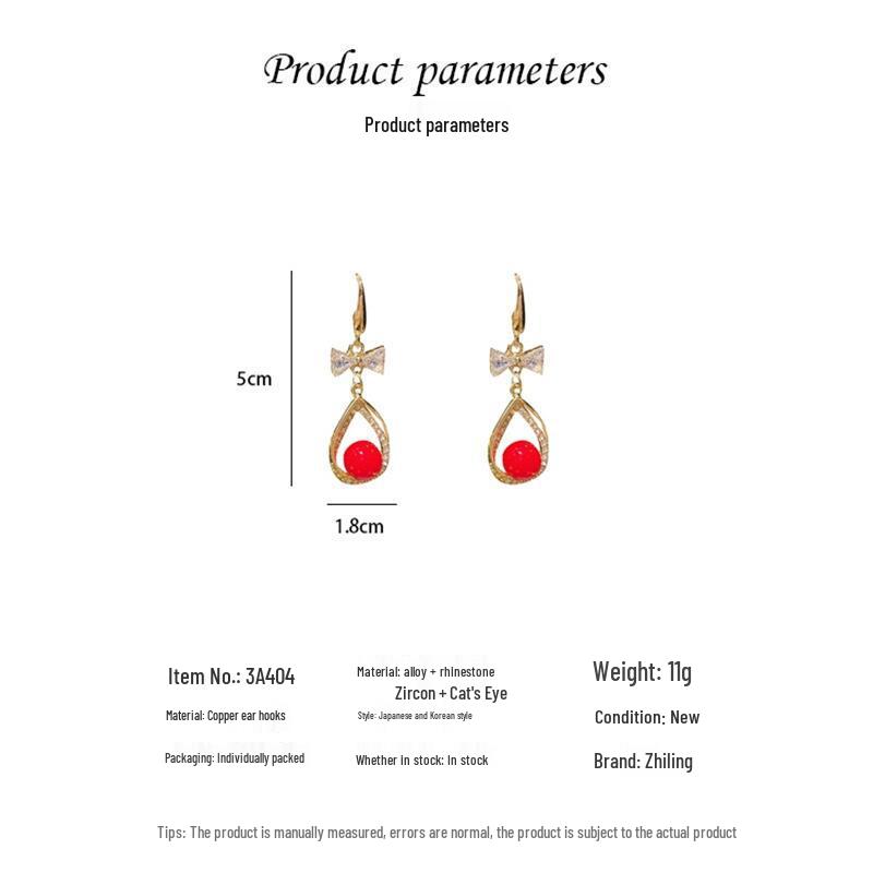 2024 Trendy Water Drop Diamond & Red Bead Pearl Earrings for Women