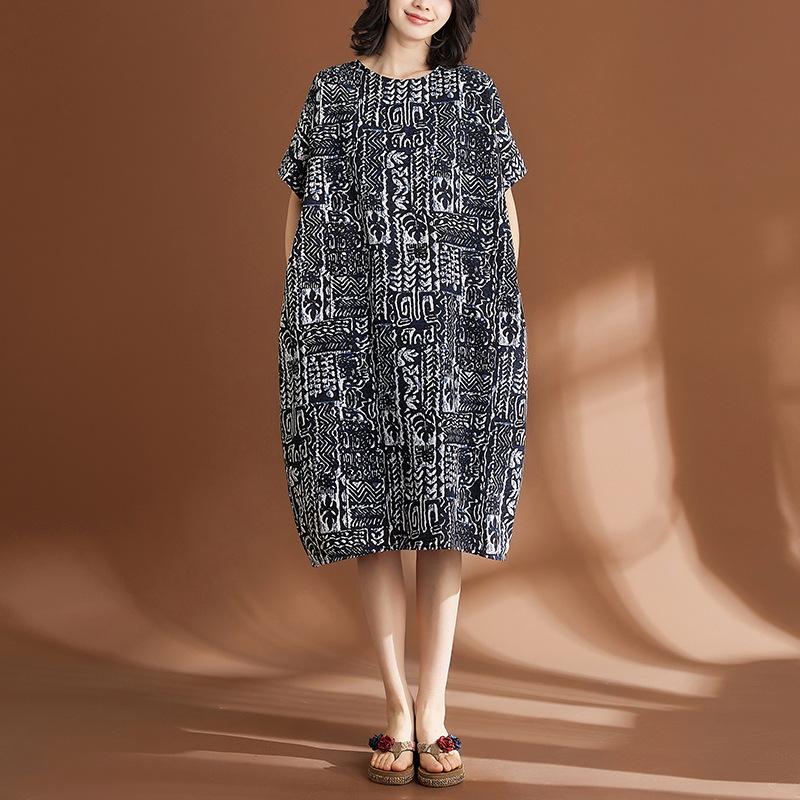 Summer Women's Cotton and Linen Retro Casual Dress