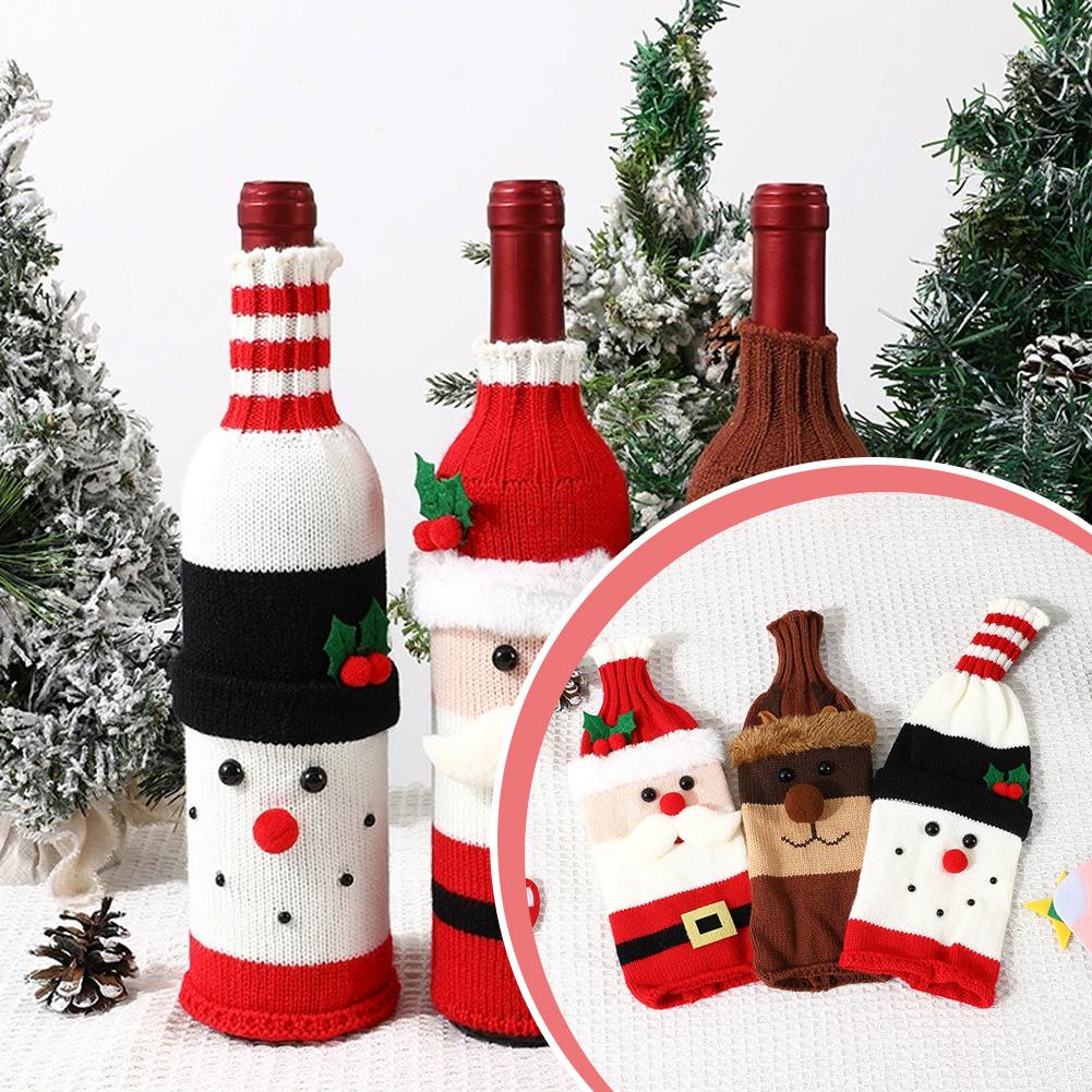 1/3PCS Cute Handmade Christmas Sweater Wine Bottle Cover for Christmas Decorations Xmas Gifts Navidad Party Decorations