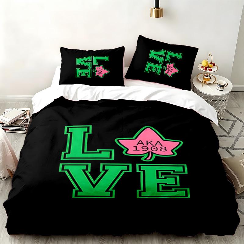 Alpha Kappa Alpha Sorority 3pc Set Perfect for Bedroom Use Comfortable Bedding Set Includes a Duvet Cover and Two Pillowcases Ideal Birthday or Christ