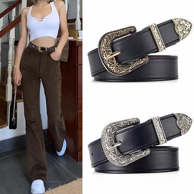 Ensemble Ceinture Trois Pièces pour Femmes: Boucle d'épingle florale pour jeans, style européen et américain, design étudiant.