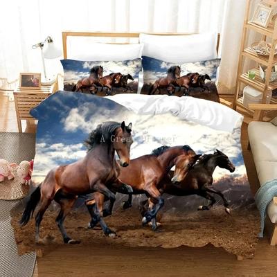 Running Horses Comfortable Duvet Quilt Cover Pillowcase Bedding Set Children Bedroom Decoration Home Textile