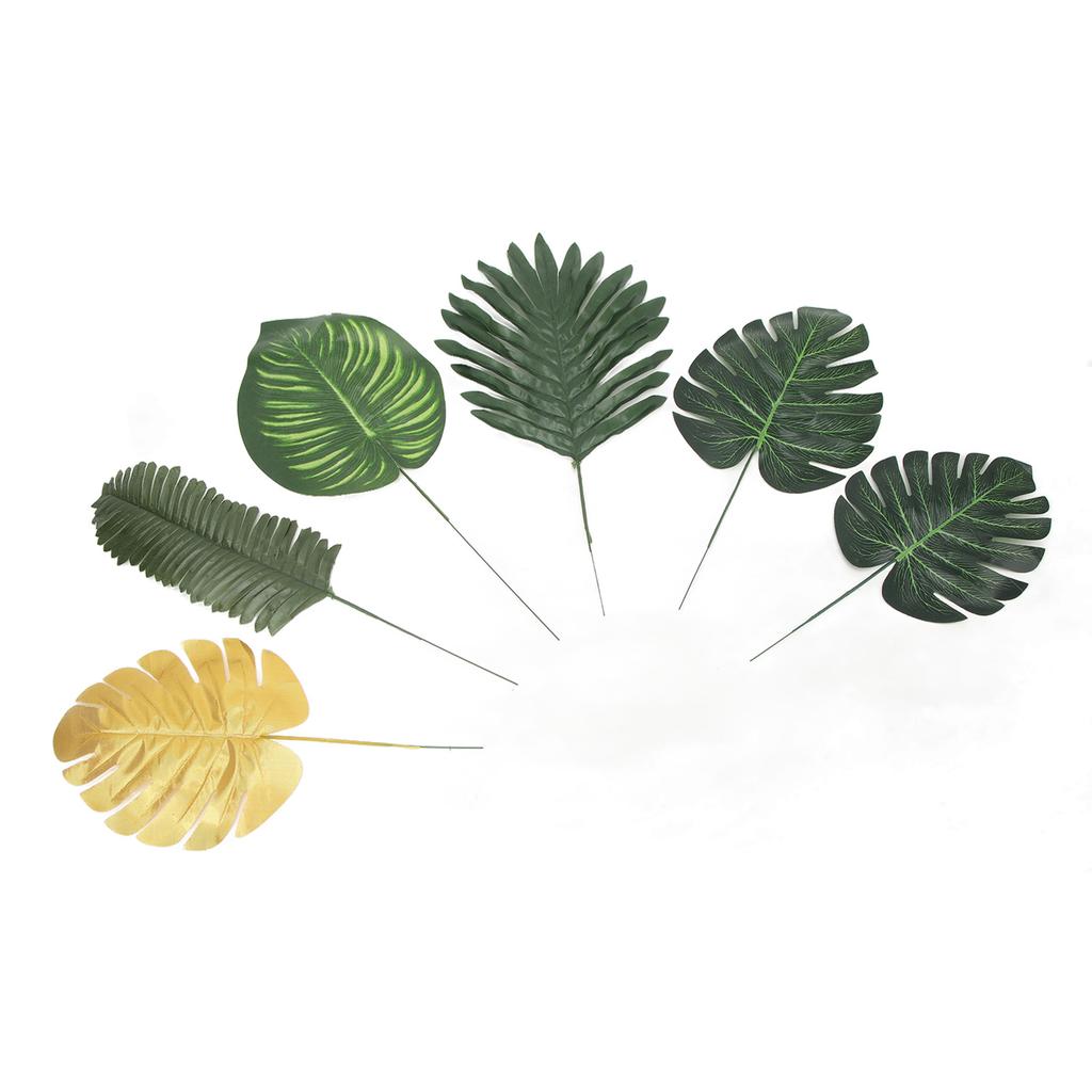 70PCS Artificial Palm Leaves 10 Kinds of Plants Simulation Tropical Plant Leaves for Hawaiian Party Decoration