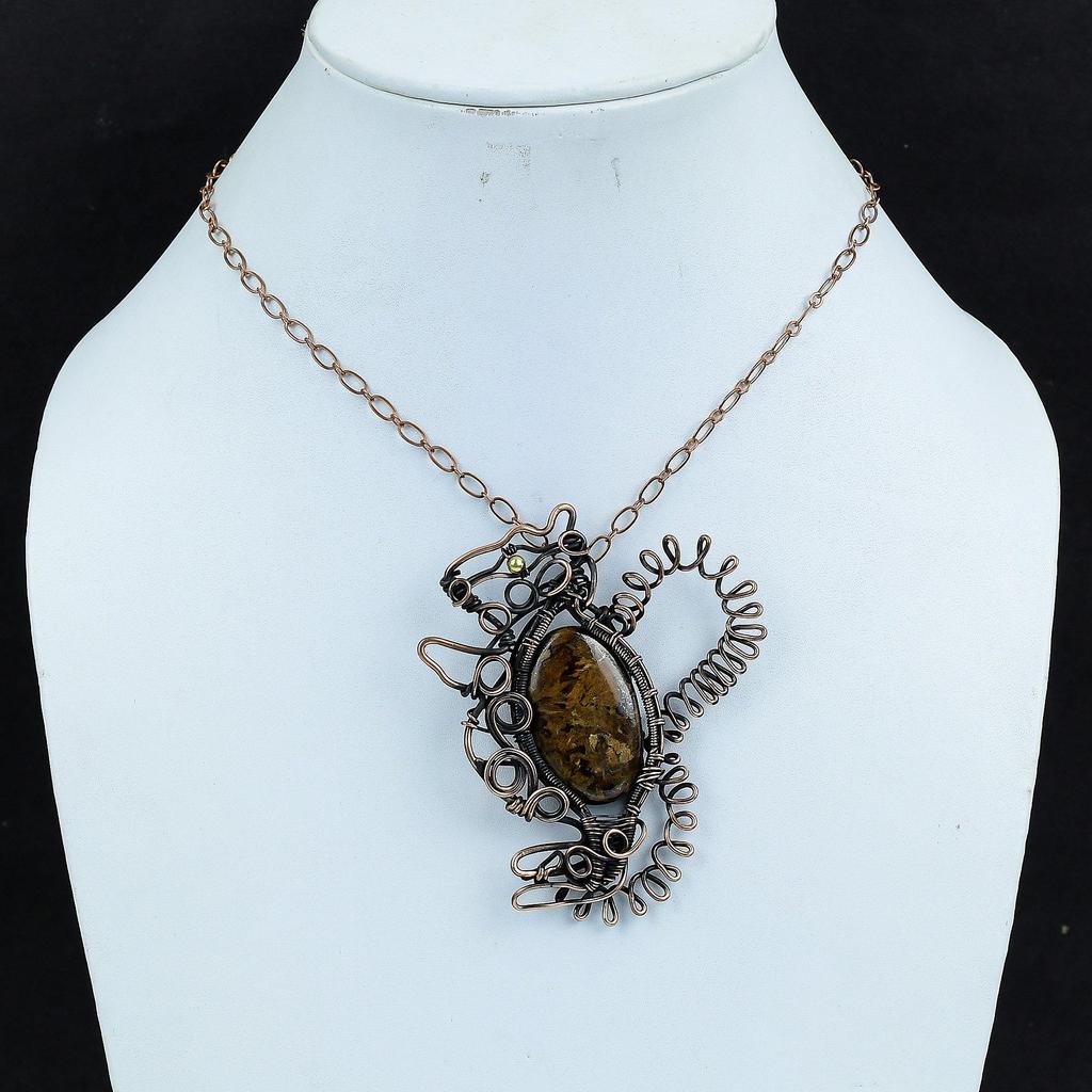 Bronzite Copper Pendant Wire Wrapped Pendant Natural Gemstone Pendant Rabbit Pendant Handmade Pendant Copper Wire Wrap Jewelry Wedding Gifts