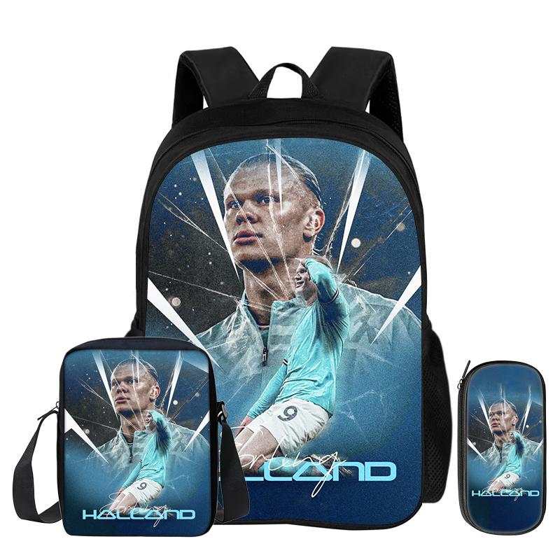 Ensemble de 3 pièces avec poche avant Sac quotidien Haaland Apprentissage, Sortie Étoile du Football Sacs de transport, Étui à crayons, Sacs d'école de sport