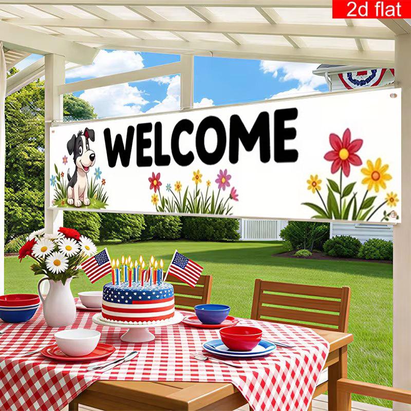 Puppy Dog Garden Fence Banner, Outdoor Pet Home Welcome Decoration