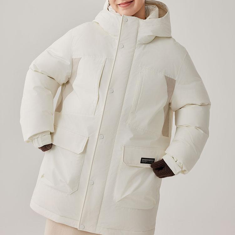 Skechers Windproof Waterproof Oil Stain Resistant Warm Anti Cold Far Infrared Heating Antistatic Antibacterial Mid Length Down Jacket L425U020-0074