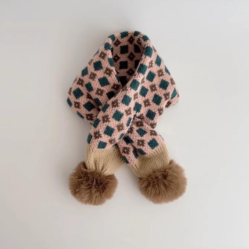 Baby Girl Boy Neck Scarves Kids Plaid Wool Scarf Children Knitted Girls' Scarfs For Toddler Child Cotton Warm Neckerchief Winter
