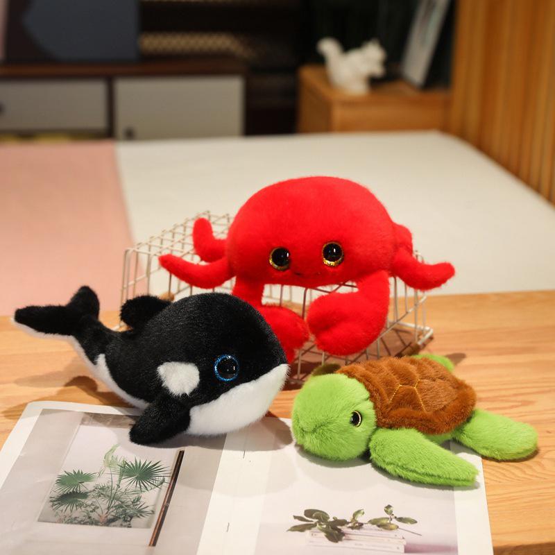 Cartoon Meeresbewohner Plüschtier Set: Schildkröte, Oktopus, Wal, Krabbe Kuscheltiere für Kinder