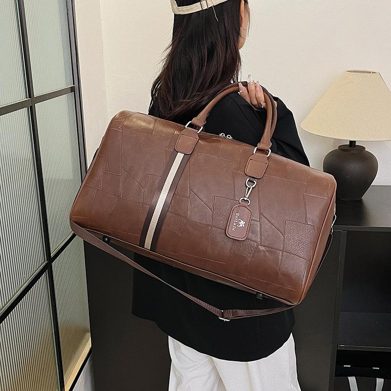 Men and Women's Fashionable Simple Business Trip Large Capacity Hand Luggage Bag PU Model Plus Patch Design Travel Bag