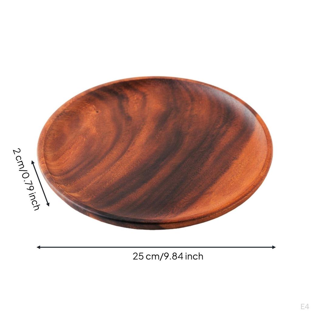 Acacia Wood Dish Round Wooden with Rim Shallow Tray Lip for Entertaining, Tea Time
