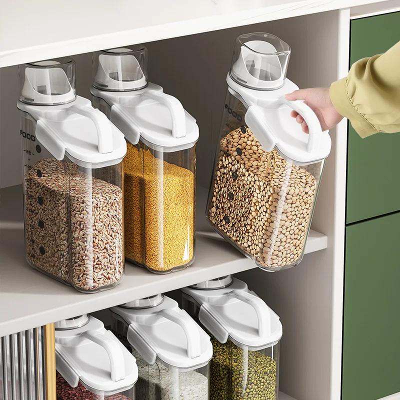 Large Capacity Airtight Pet Food Storage Container with Measuring Cups Container Household Plastic Kitchen Storage Accessories