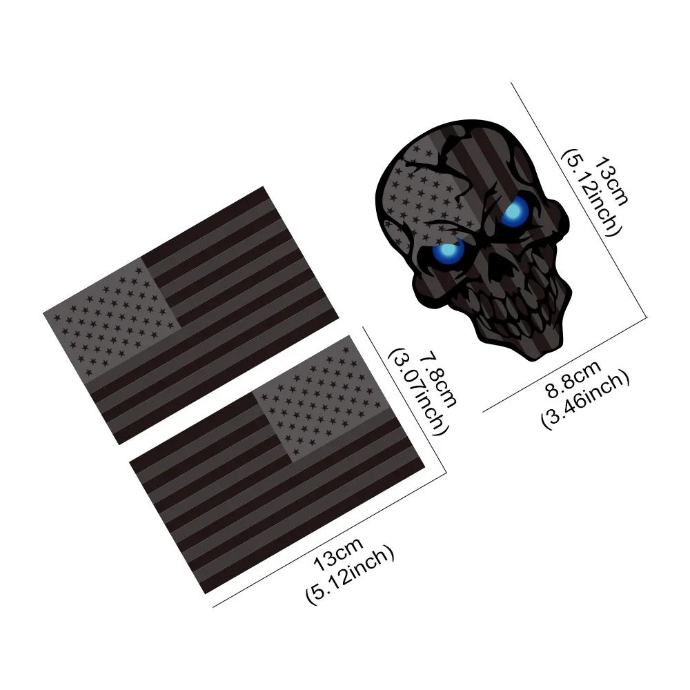 3PCS Vinyl Car Skull Stickers With Black American Flag Set Of All Black American Flag Stickers For Car Trucks Jeeps Motorcycles