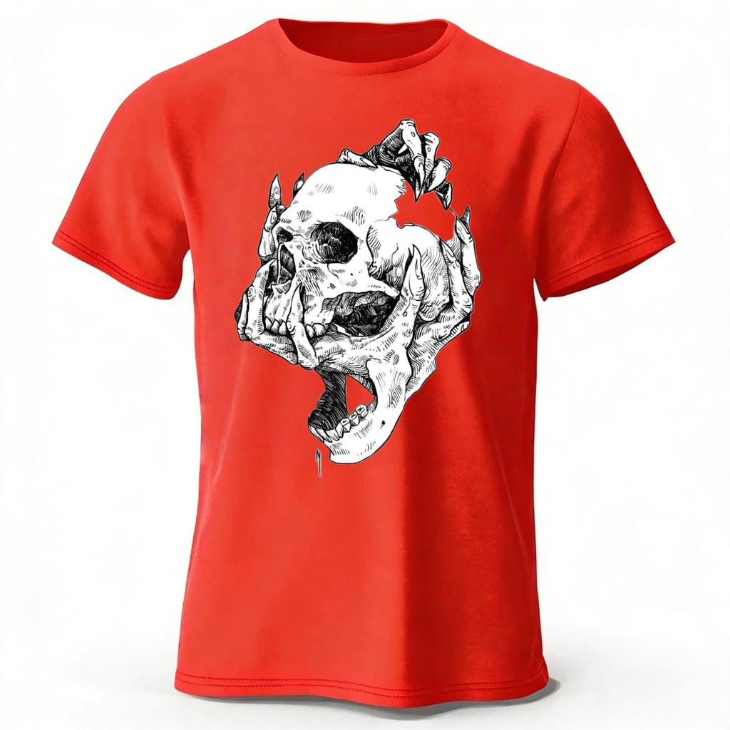 Summer Mens Skull Print Pure Cotton Tshirt Printed Plus Size Womens Pure Cotton Tshirt Casual Street Photography Clothing