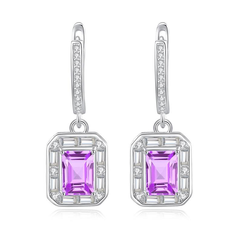 Natural Crystal Square Ear Buckle S925 Sterling Silver Premium Earrings Women Fine Jewelry Gift