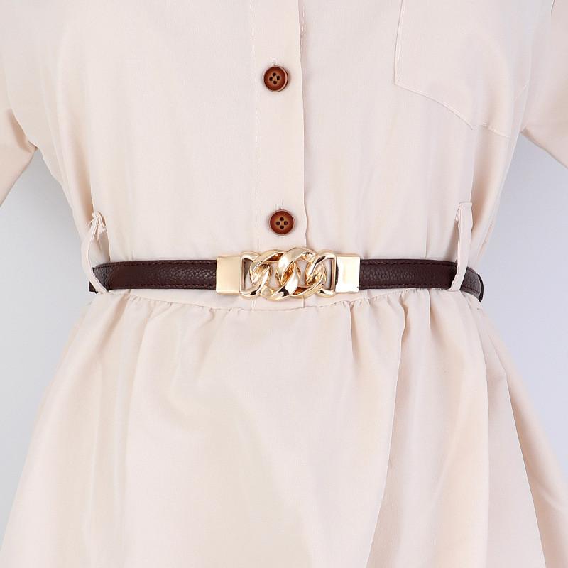 Pu Leather Minimalist Waist Belt With Metal Buckle For Office And Dresses Casual