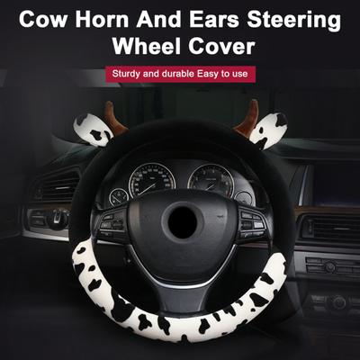 Funda para volante de coche con diseño de vaca, antideslizante, absorción del sudor, cómoda, universal, de 15 pulgadas, para mujer, protector de volante para coche