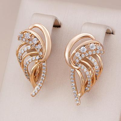 Orecchini pendenti vintage color oro con foglia testurizzata per donna, orecchini di lusso con ali in zircone, gioielli da sposa