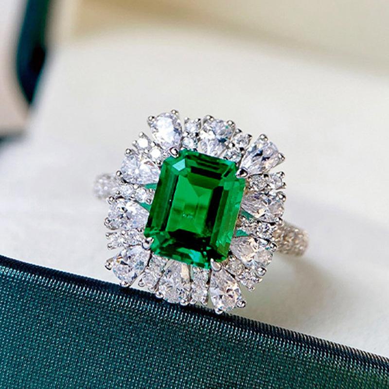 European And American Party New Women'S Ring Green Cube Zirconia Gorgeous Women'S Accessories Anniversary